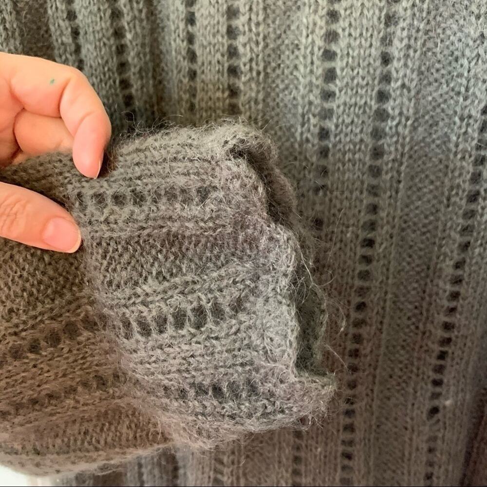 PASTA mohair blend gray black white chunky long sleeve loose knit sweater small - Picture 6 of 9